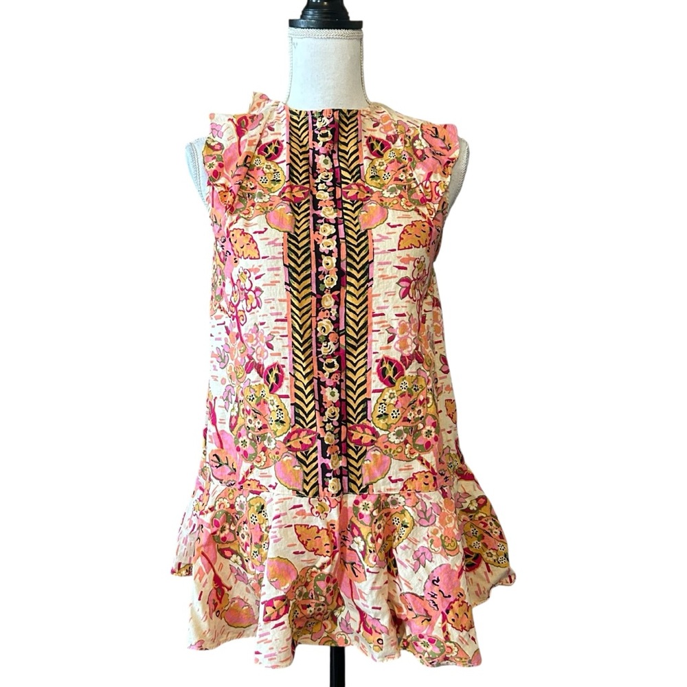 Free People Summer In Tulum Print Boho Beach Top‎ Women’s SZ Small Floral Print - Picture 2 of 8